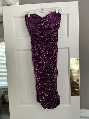 Strapless Purple Sequin Ruched Gown Size 4